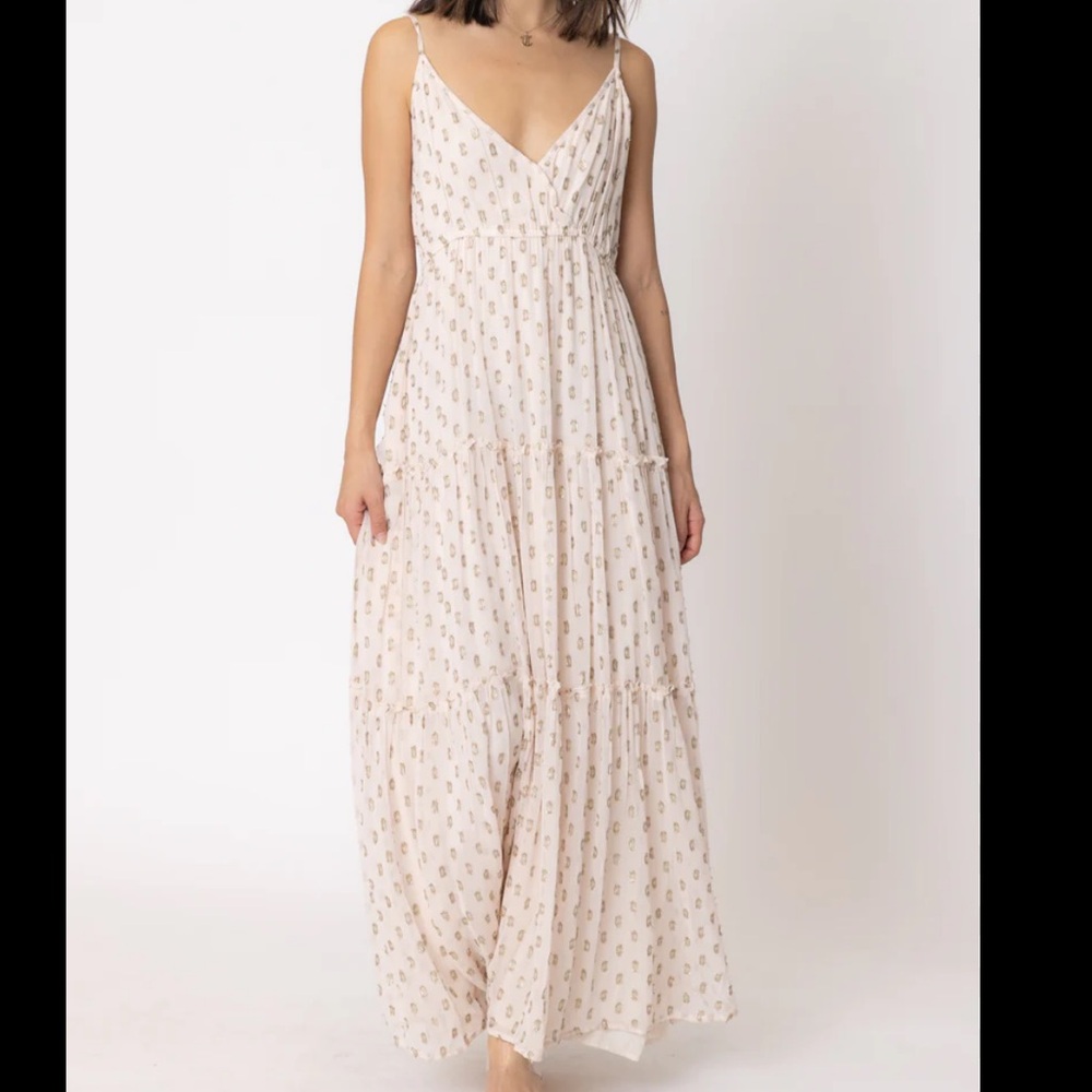 En Crème Lara Lurex Garden Maxi Dress M Cream Metallic Ruffle Fairy Babydoll